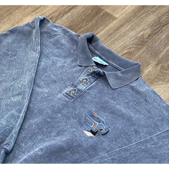 Vtg Acid Wash Shirt Size Medium Long Sleeve Blue Embroidered Ford GT40 Patterson - Picture 2 of 11